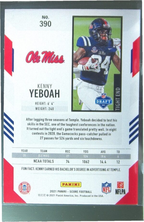 2021 Score Kenny Yeboah RC #390 Rebels - Image 3