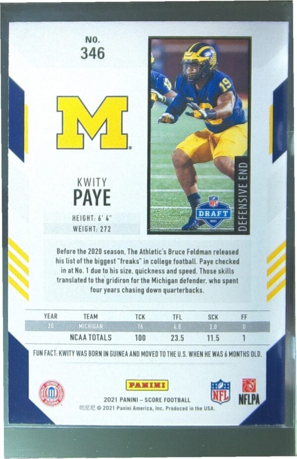 2021 Score Kwity Paye RC #346 Wolverines - Image 3