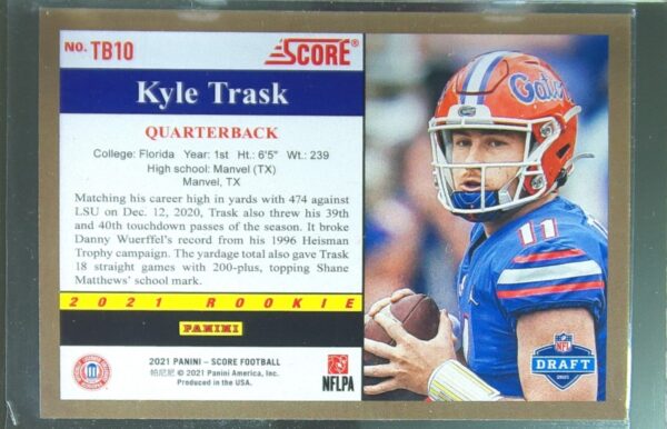 2021 Score Kyle Trask #TB10 Gators 1991 Throwback RC - Image 3