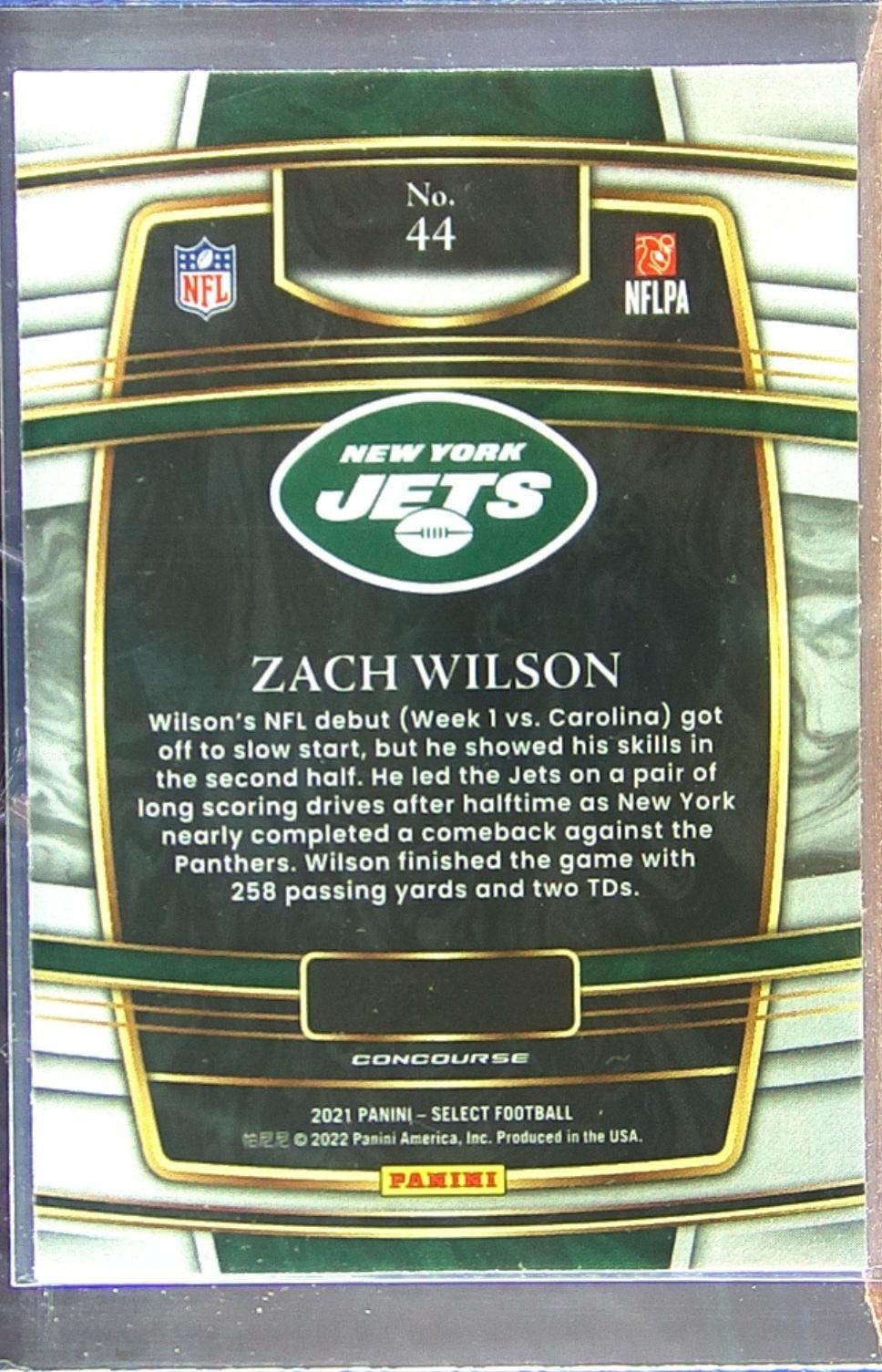 2021 Select Zach Wilson Silver Prizm RC #44 Jets - Image 3