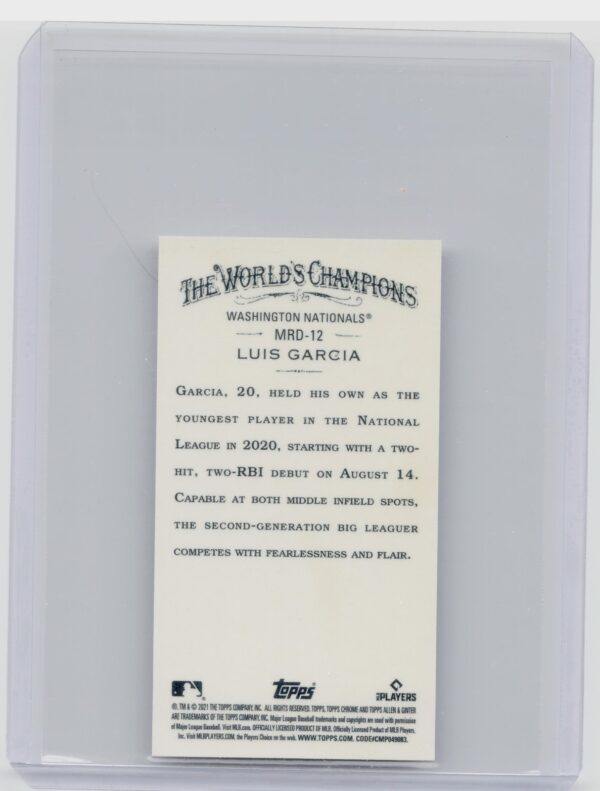 2021 Topps Allen & Ginter Chrome Luis Garcia #MRD-12 Nationals Mini Rookie Desig - Image 3