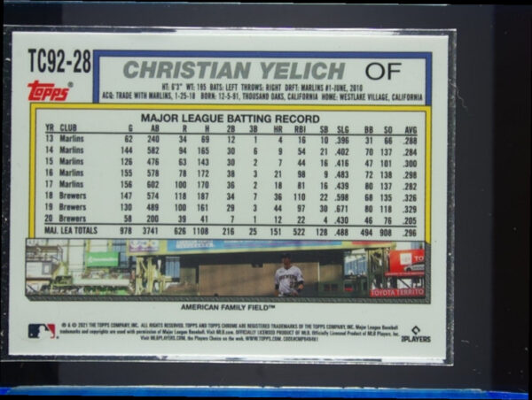 2021 Topps Update Christian Yelich #TC92-28 Brewers 1992 Topps Redux Chrome - Image 3