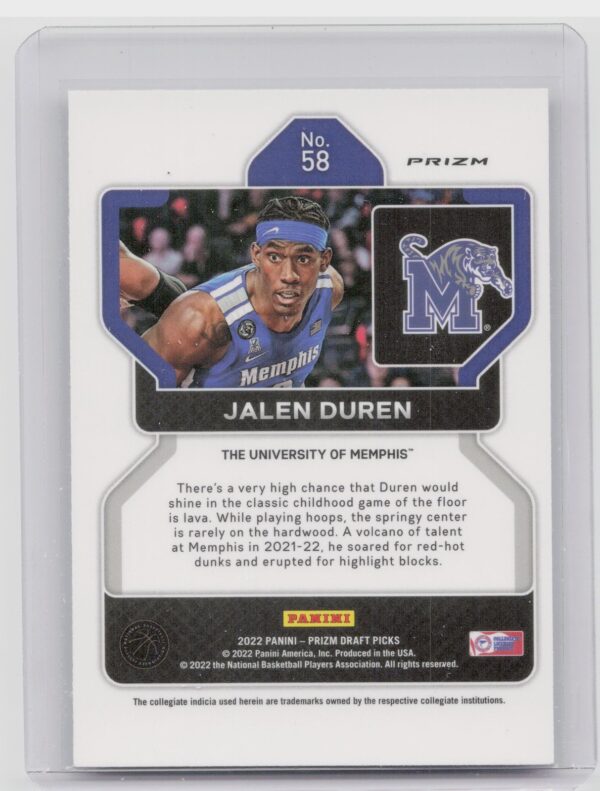 2022-23 Prizm Draft Picks Jalen Duren Silver #58 Tigers - Image 3