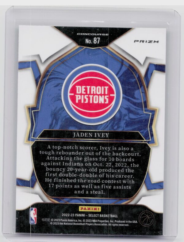 2022-23 Select Jaden Ivey Tri Color Prizm #178 Pistons - Image 3