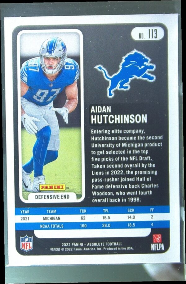 2022 Absolute Aidan Hutchinson Retail RC #113 Lions - Image 3