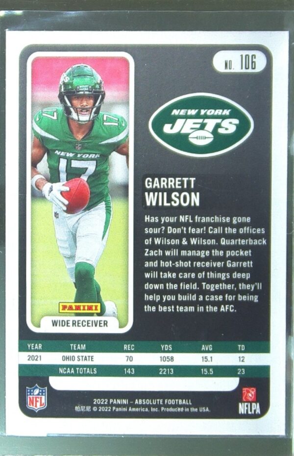 2022 Absolute Garrett Wilson Retail RC #106 Jets - Image 3