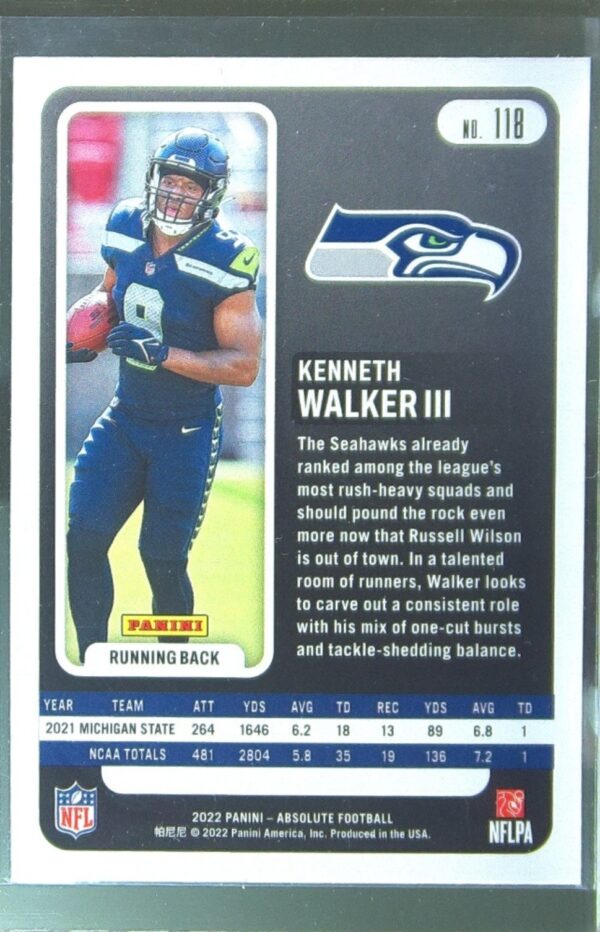 2022 Absolute Kenneth Walker III Retail RC #118 Seahawks - Image 3