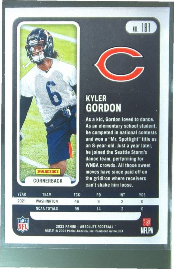 2022 Absolute Kyler Gordon Retail RC #181 Bears - Image 3
