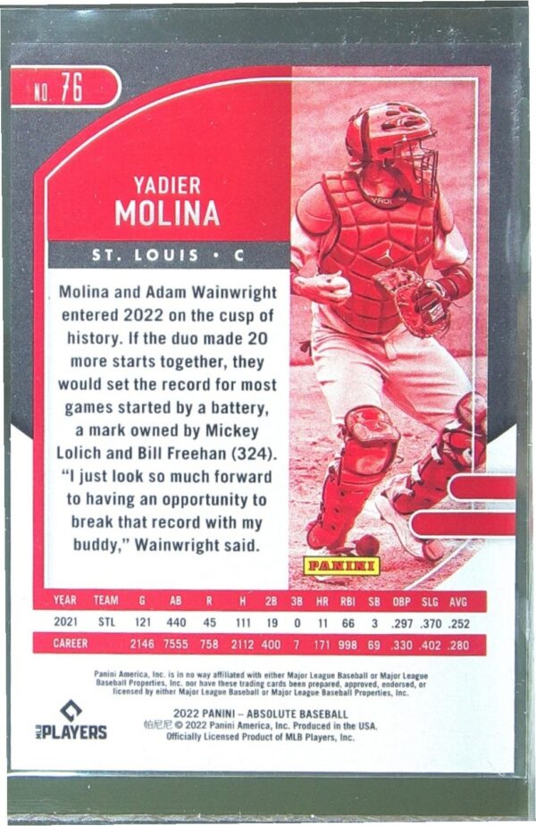 2022 Absolute Yadier Molina Spectrum Red /99 #76 Cardinals - Image 3