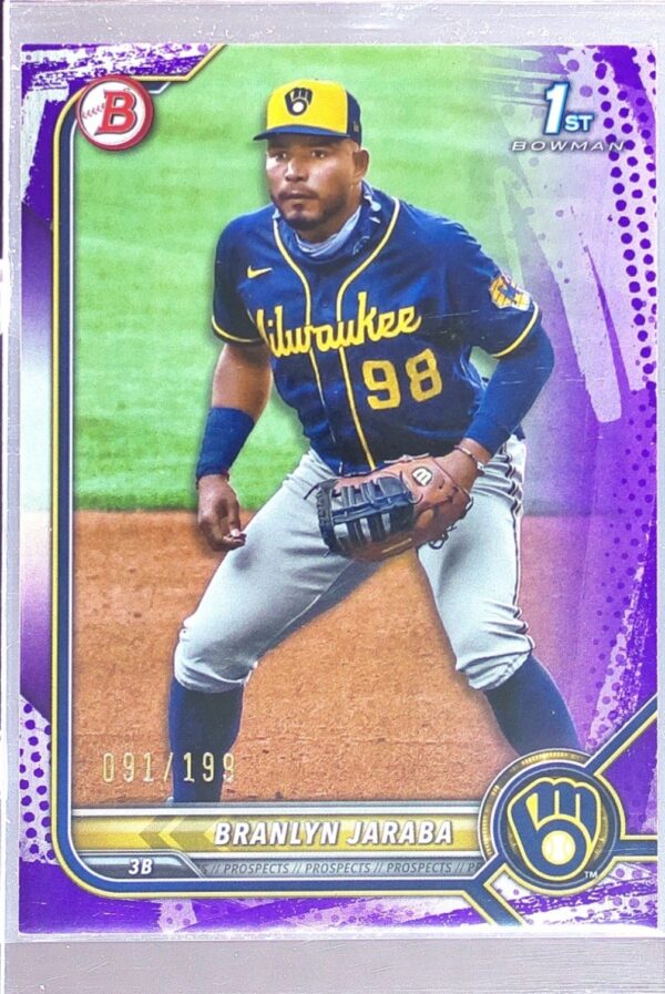 2022 Bowman Branlyn Jaraba /199 #BP-15 Brewers Prospects Purple Pattern