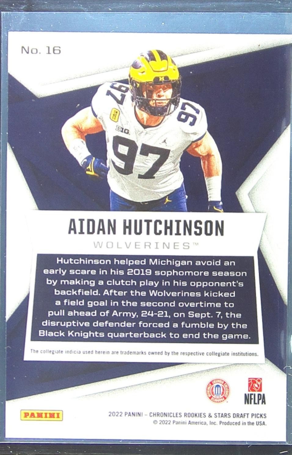 2022 Chronicles Draft Aidan Hutchinson RC #16 Wolverines Rookies and Stars - Image 3