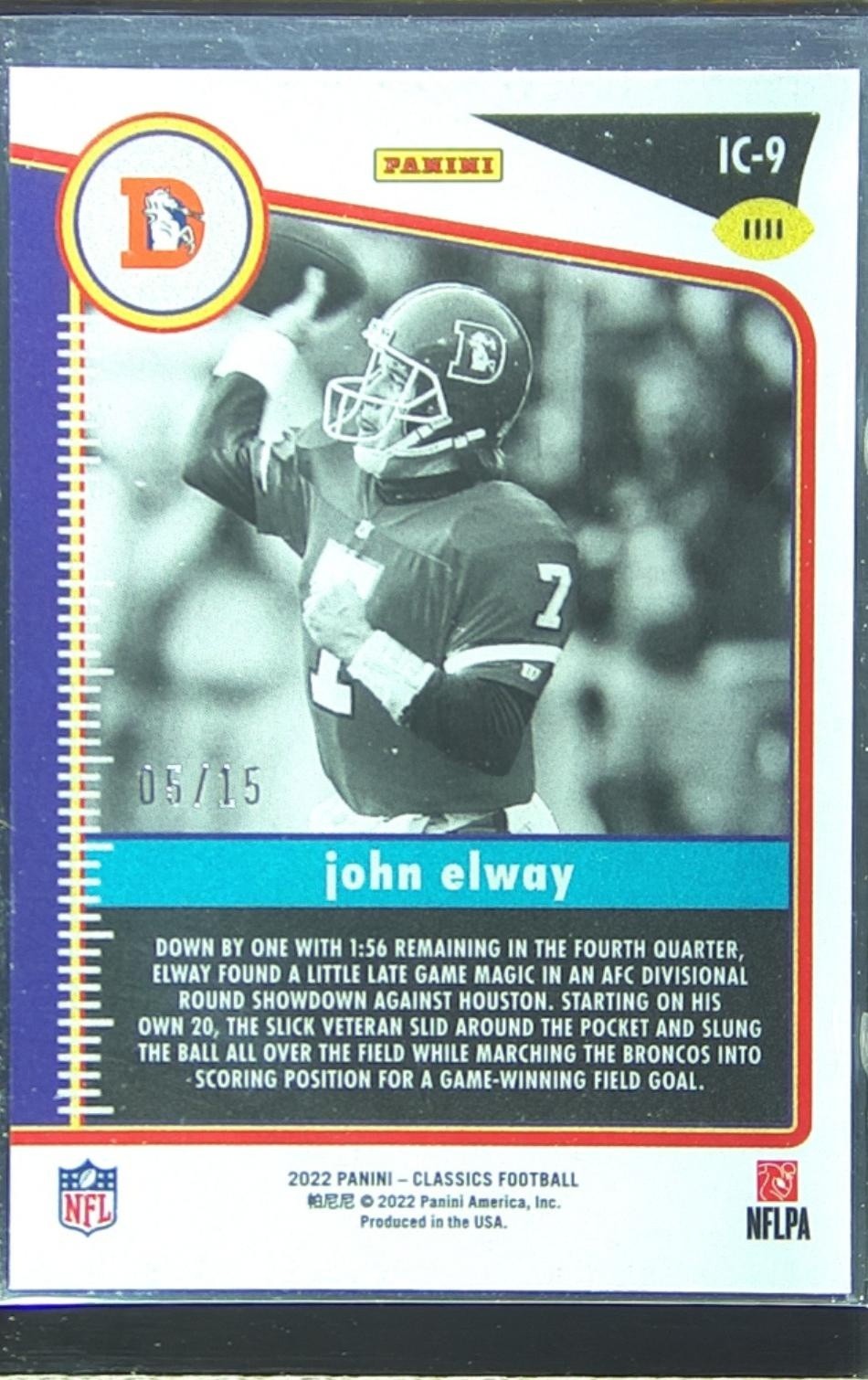 2022 Classics John Elway /15 #IC-9 Broncos Instant Classics Green - Image 3