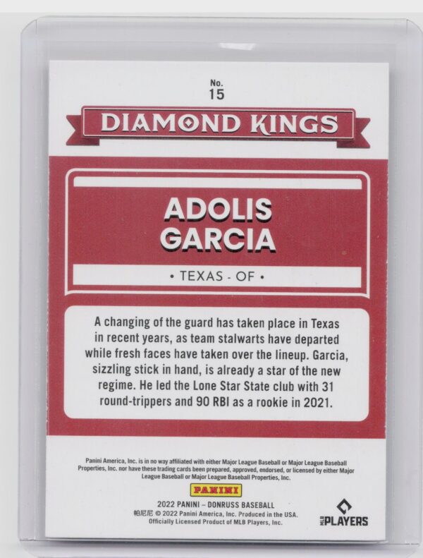 2022 Donruss Adolis Garcia Yellow #15 Rangers - Image 3