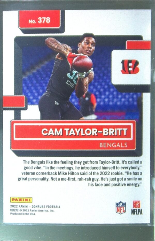 2022 Donruss Cam Taylor-Britt RC #378 Bengals - Image 3