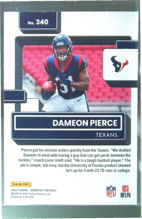 2022 Donruss Dameon Pierce RC #340 Texans - Image 3