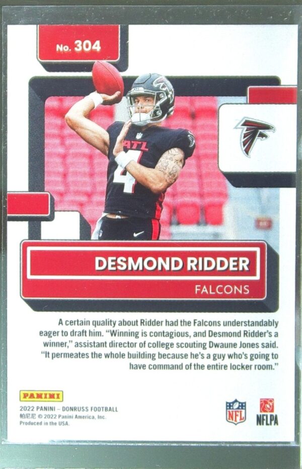 2022 Donruss Desmond Ridder RC #304 Falcons - Image 3