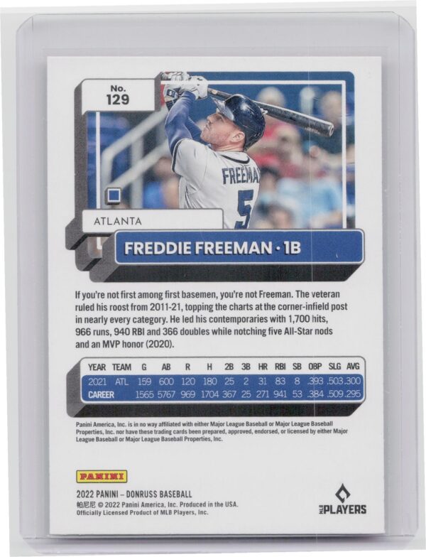 2022 Donruss Freddie Freeman Orange #129 Braves - Image 3