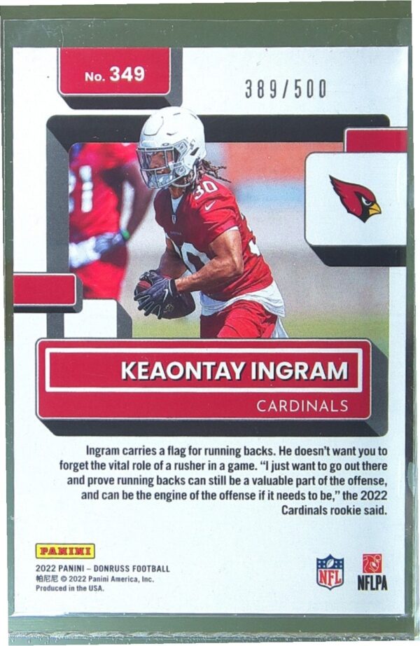 2022 Donruss Keaontay Ingram Season Stat Line /500 RC #349 Cardinals - Image 3