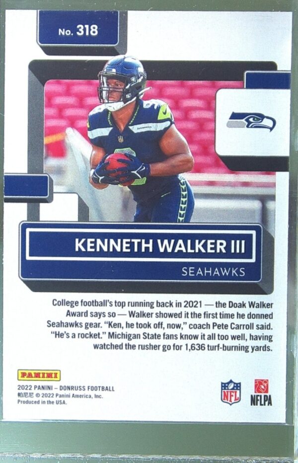 2022 Donruss Kenneth Walker III Red Press Proof RC #318 Seahawks - Image 3