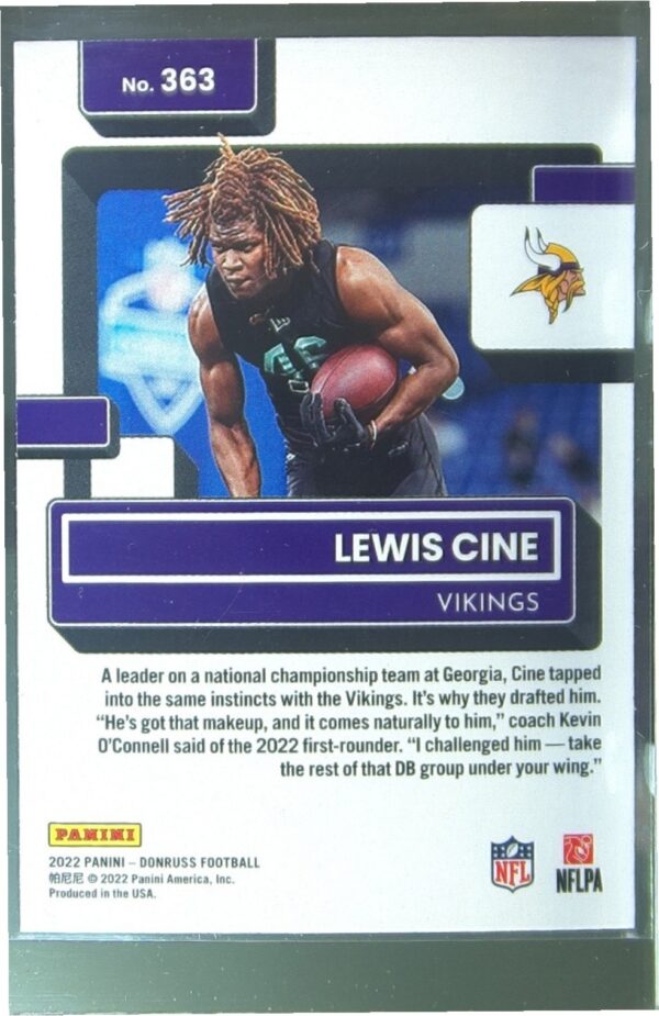 2022 Donruss Lewis Cine RC #363 Vikings - Image 3