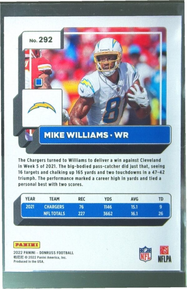 2022 Donruss Mike Williams Red Press Proof #292 Chargers - Image 3