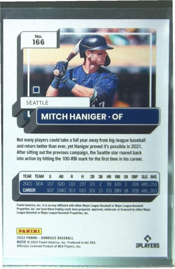2022 Donruss Mitch Haniger Red /2022 #166 Mariners - Image 3