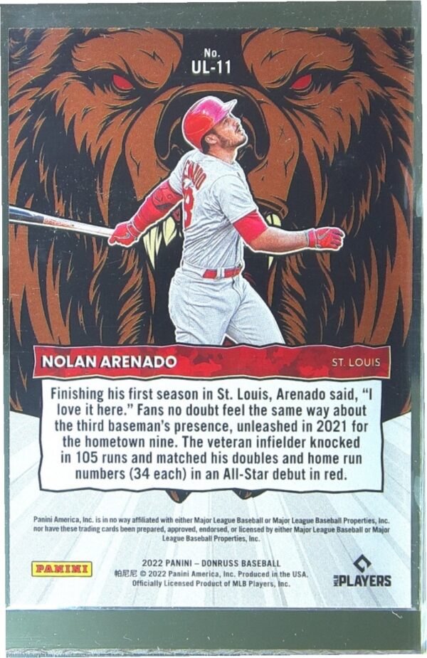 2022 Donruss Nolan Arenado #UL-11 Cardinals Unleashed Pink Fireworks - Image 3