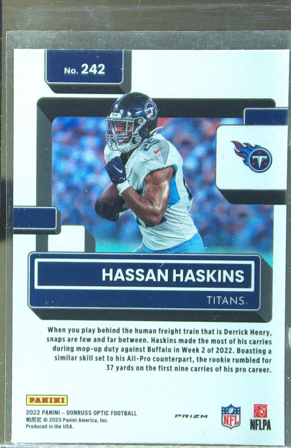 2022 Donruss Optic Hassan Haskins Pink RC #242 Titans - Image 3