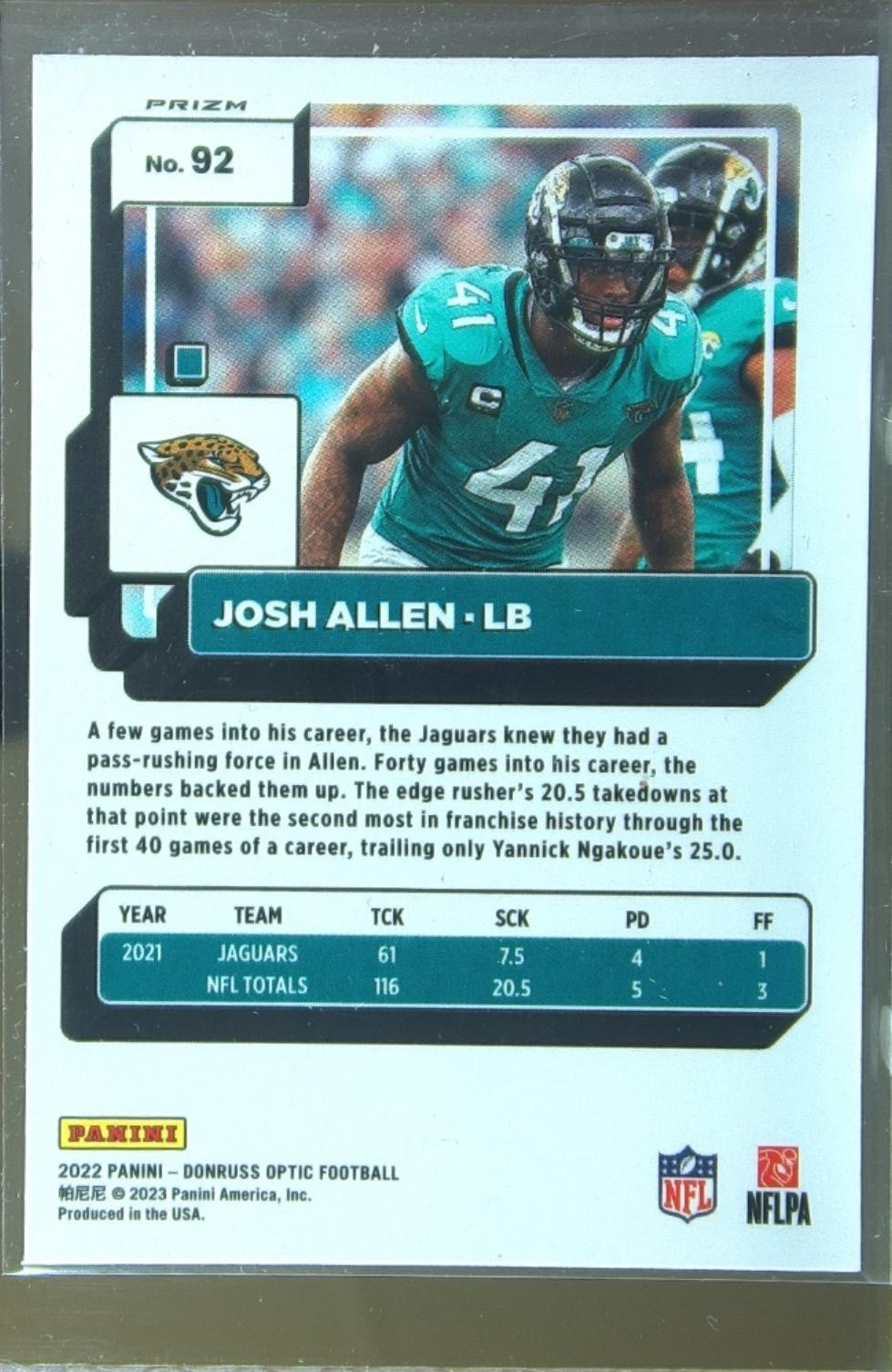 2022 Donruss Optic Josh Allen Stars #92 Jaguars - Image 3