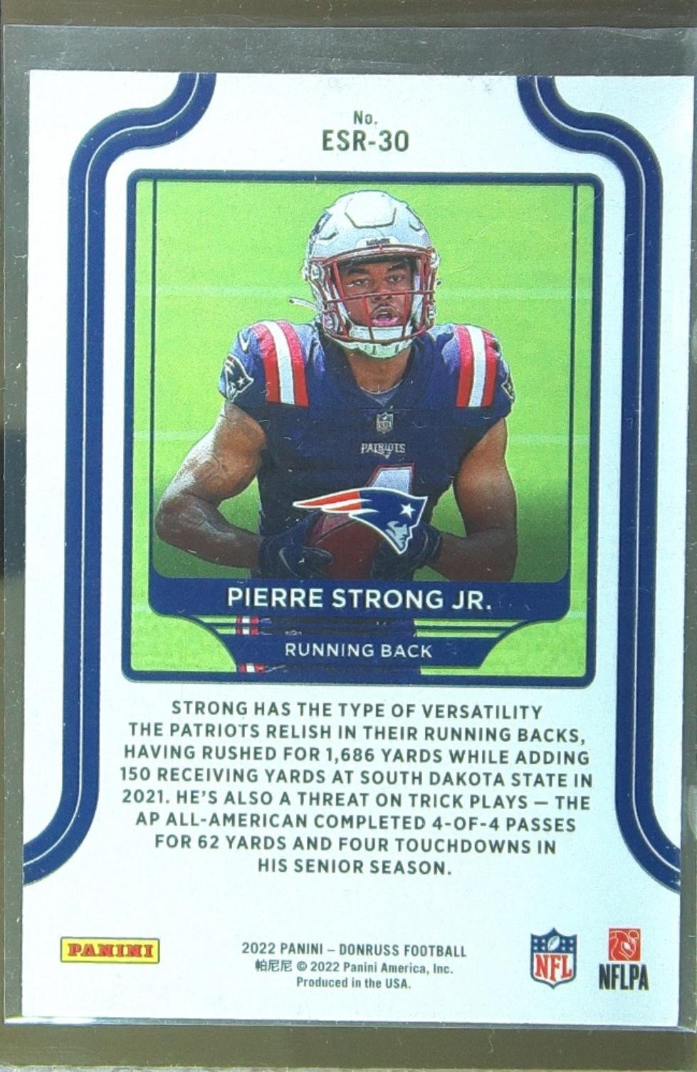 2022 Donruss Pierre Strong Jr. #ESR-30 Patriots Elite Series Rookies - Image 3