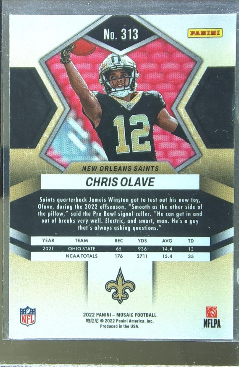 2022 Mosaic Chris Olave RC #313 Saints - Image 3