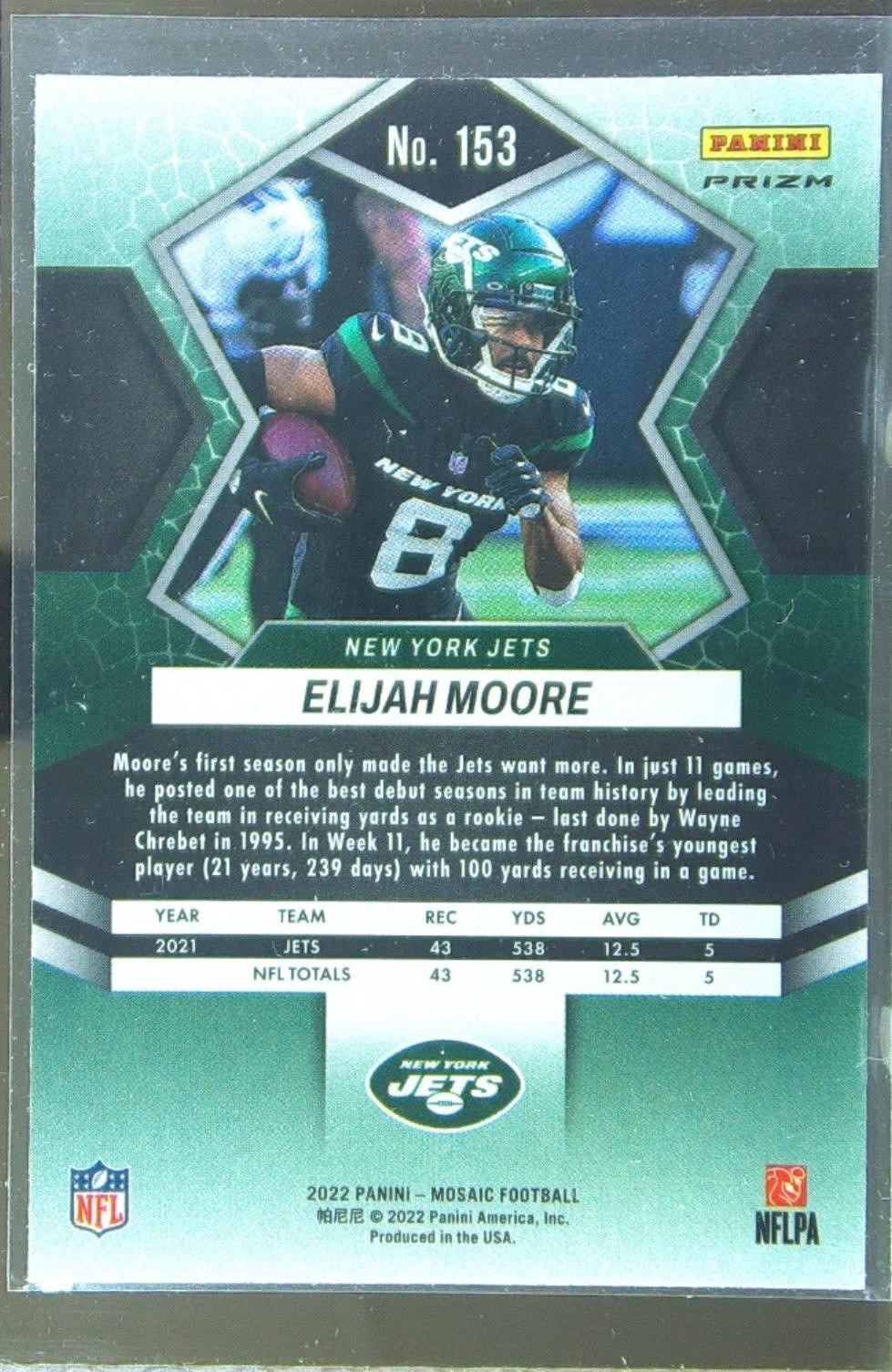 2022 Mosaic Elijah Moore Mosaic Reactive Orange #153 Jets - Image 3