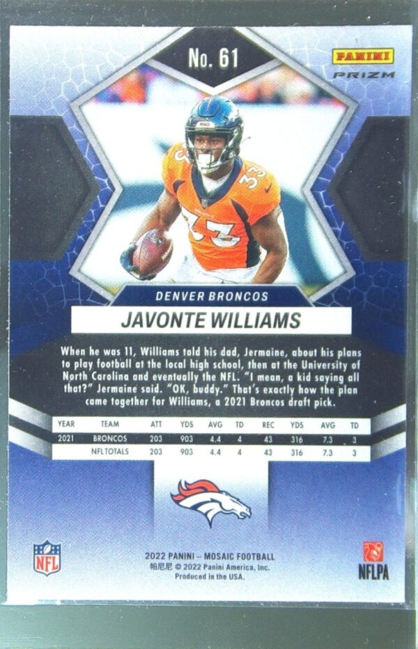 2022 Mosaic Javonte Williams Mosaic Green #61 Broncos - Image 3