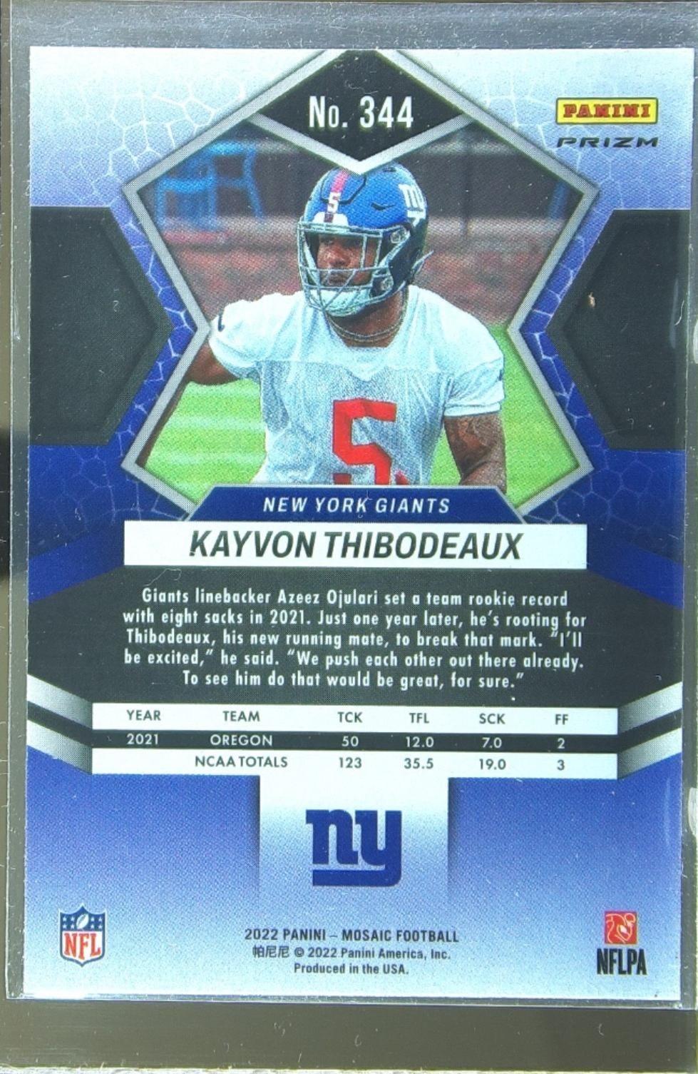 2022 Mosaic Kayvon Thibodeaux Mosaic Camo Pink RC #344 Giants - Image 3