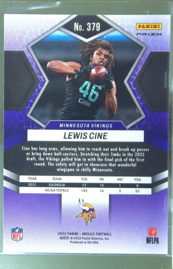 2022 Mosaic Lewis Cine Mosaic Green RC #379 Vikings - Image 3