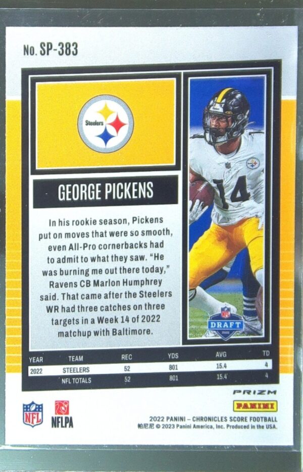 2022 Panini Chronicles George Pickens #SP-383 Steelers Score Premium RC Silver - Image 3