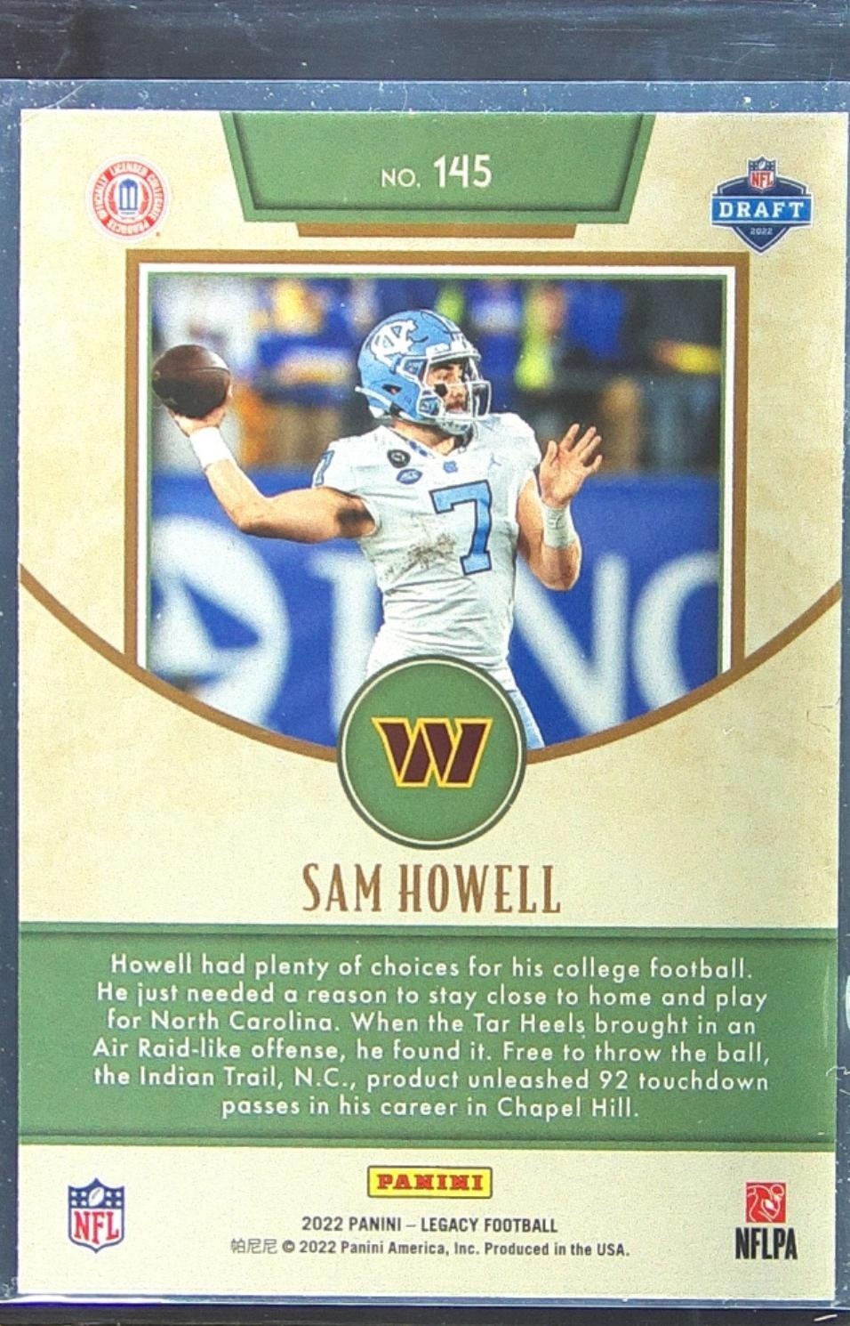 2022 Panini Legacy Sam Howell RC #145 Commanders - Image 3