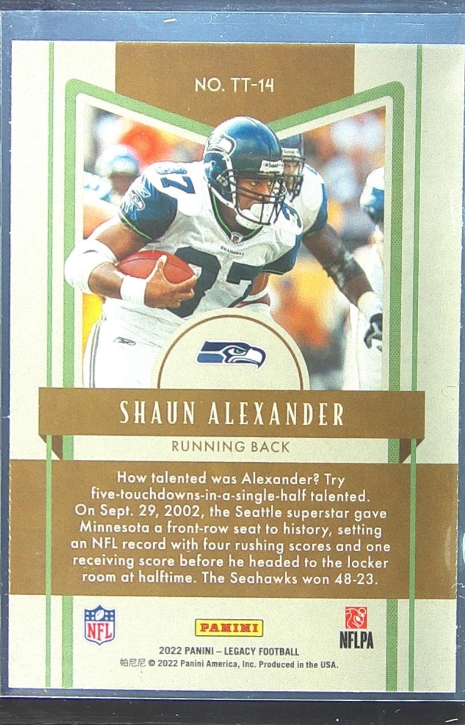 2022 Panini Legacy Shaun Alexander #TT-14 Seahawks Timeless Talents - Image 3