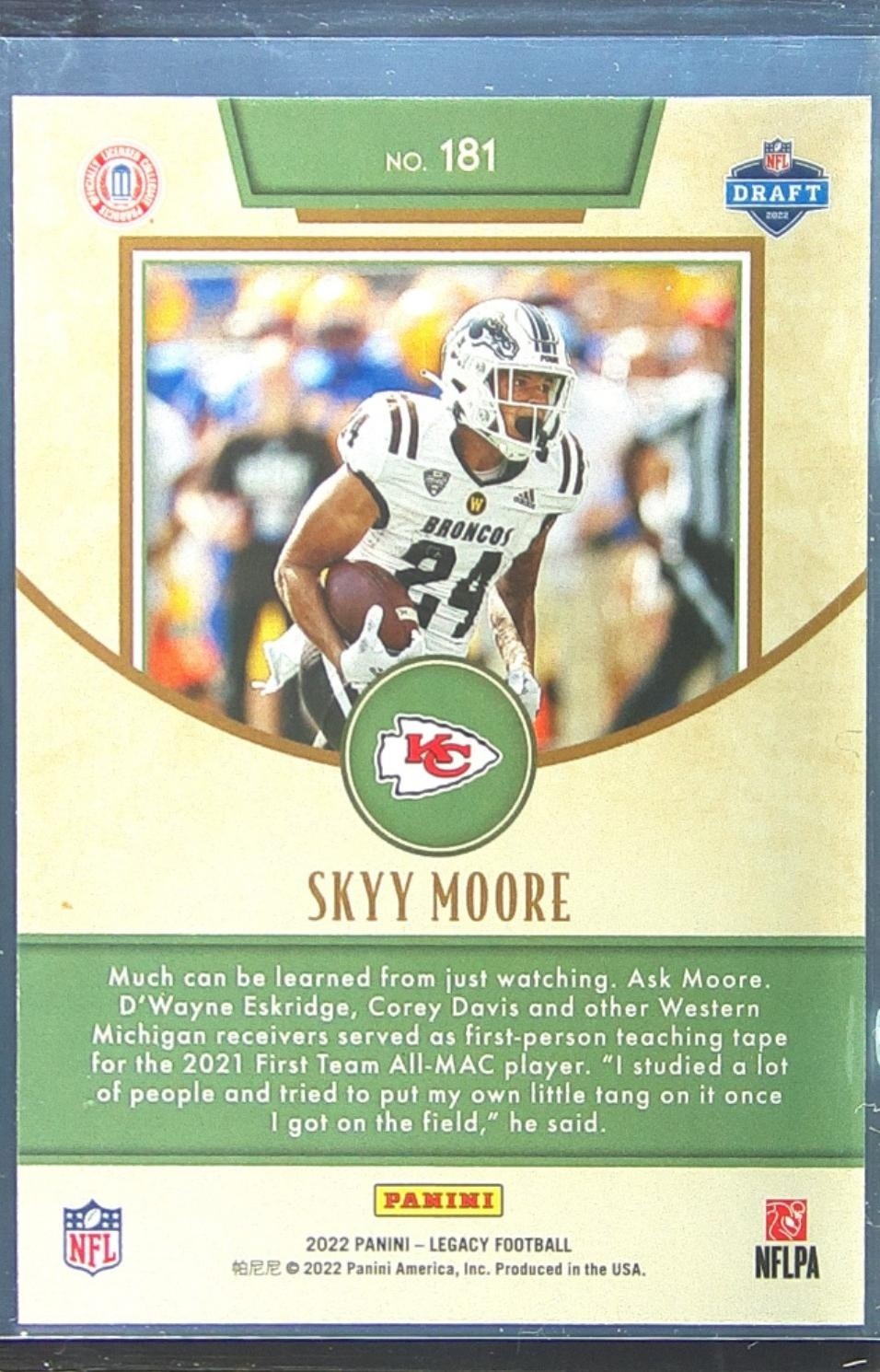 2022 Panini Legacy Skyy Moore RC #181 Chiefs - Image 3