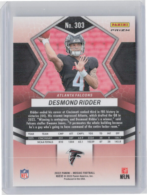 2022 Panini Mosaic Desmond Ridder Mosaic #303 Falcons - Image 3