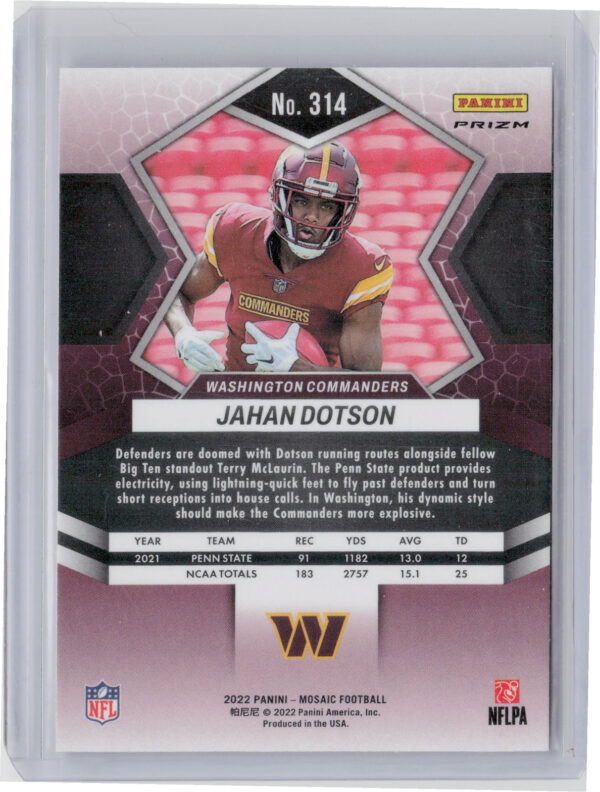 2022 Panini Mosaic Jahan Dotson Mosaic #314 Commanders - Image 3