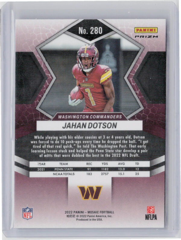 2022 Panini Mosaic Jahan Dotson Silver #280 Commanders - Image 3