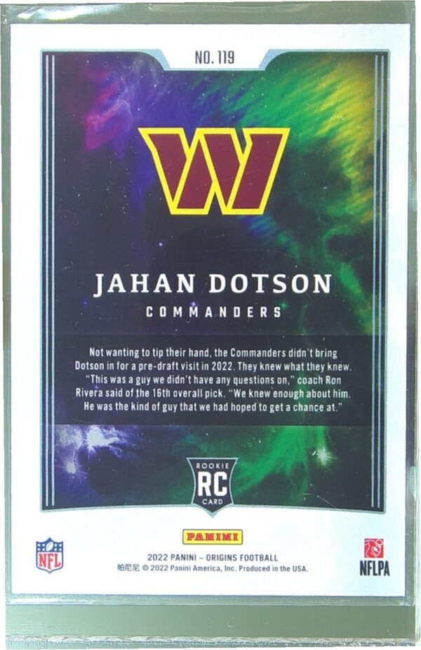 2022 Panini Origins Jahan Dotson RC #119 Commanders - Image 3