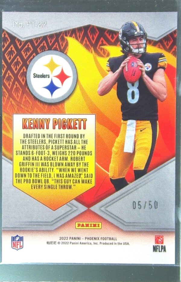 2022 Panini Phoenix Kenny Pickett #FT-27 Steelers Flame Throwers - Image 3