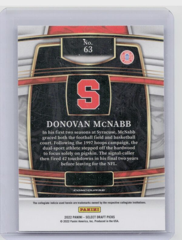 2022 Panini Select Draft Picks Donovan McNabb Blue (Retail Base) #63 Orange - Image 3