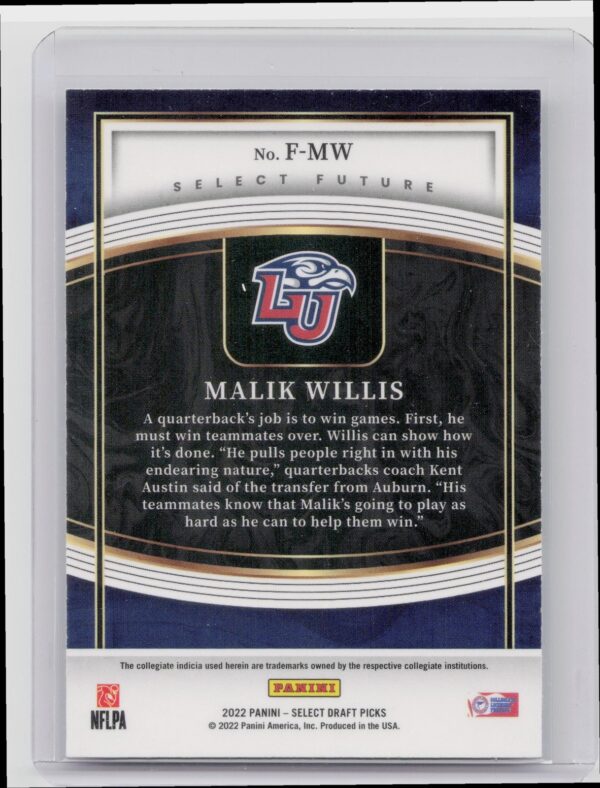 2022 Panini Select Draft Picks Malik Willis Future  #F-MW Flames - Image 3