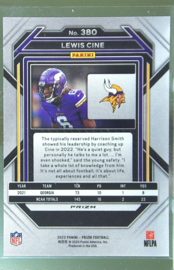 2022 Prizm Lewis Cine Green RC #380 Vikings - Image 3