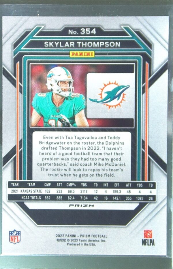 2022 Prizm Skylar Thompson Red White and Blue RC #354 Dolphins - Image 3