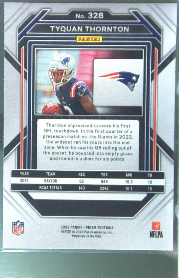 2022 Prizm Tyquan Thornton RC #328 Patriots - Image 3