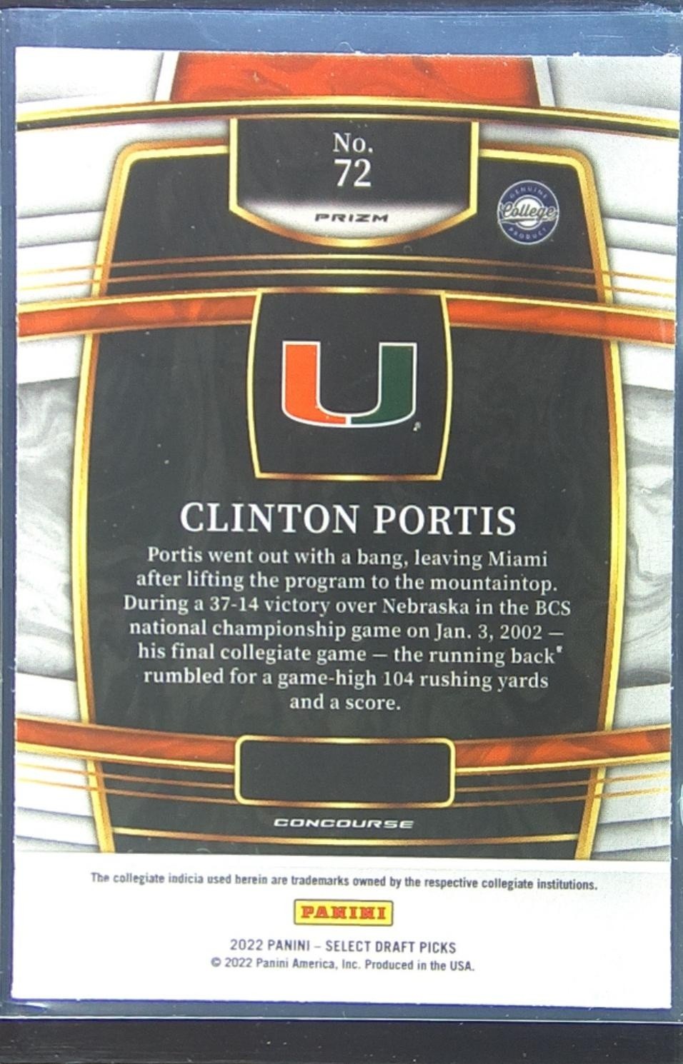 2022 Select Draft Picks Clinton Portis Silver Prizm #72 Hurricanes - Image 3